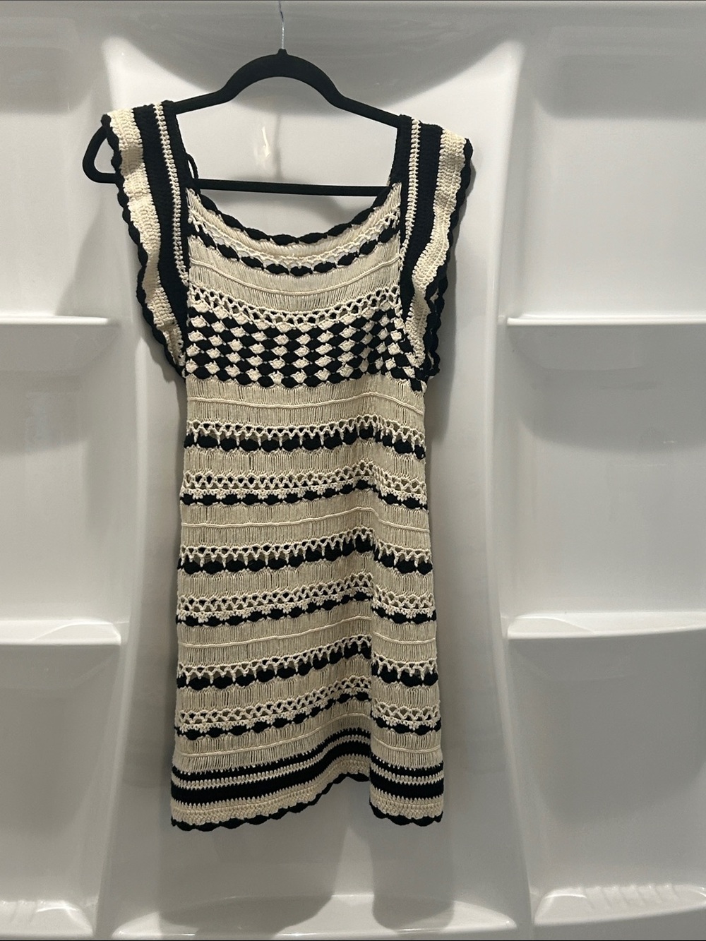 Forever 21 Black & Cream Crochet Striped Dress